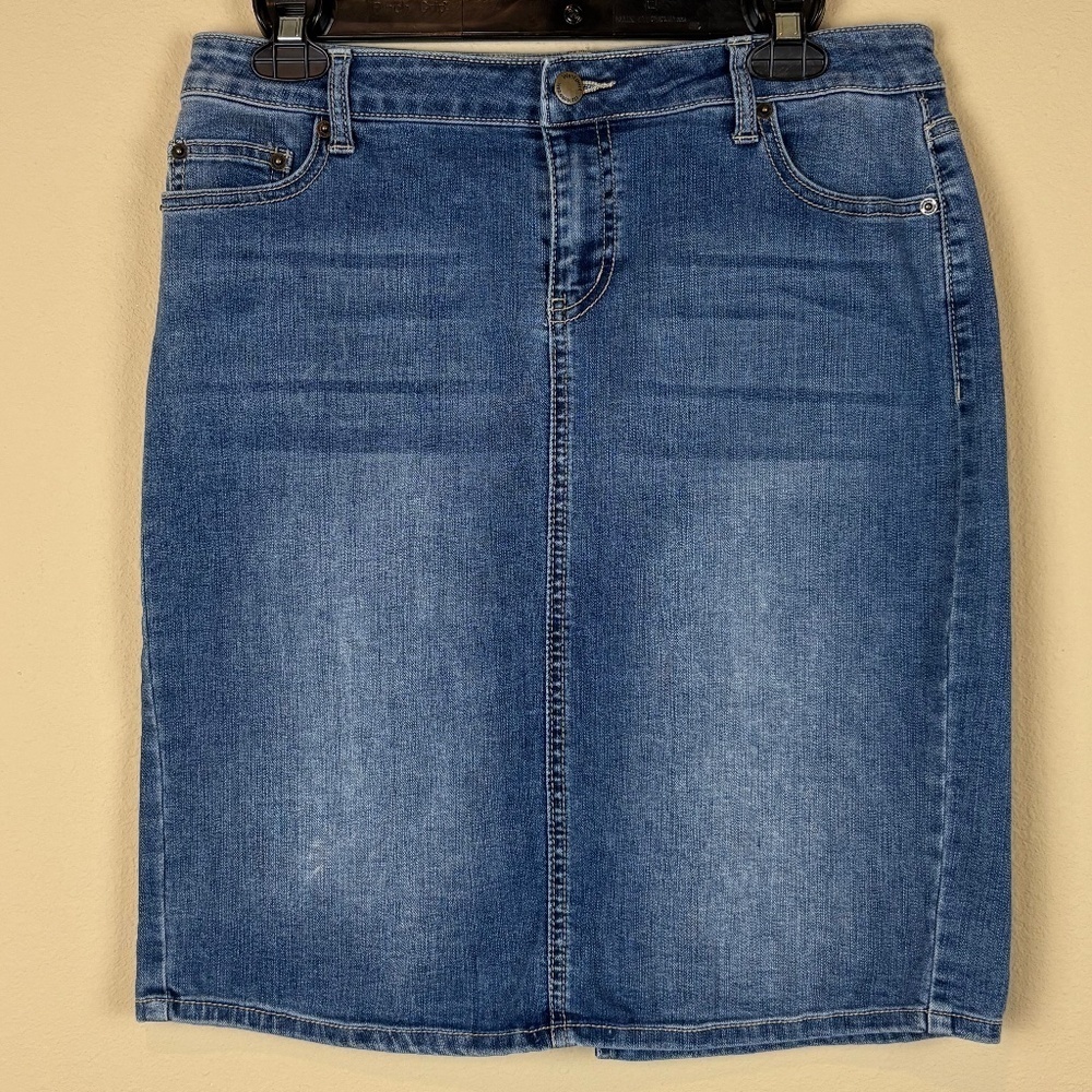 Westport Denim Knee Length Cotton Blend Denim Pencil Skirt with Back Bottom Slit